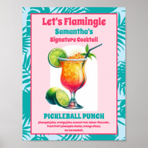 Retro Flamingo Pickleball Bridal Shower Cocktail Poster