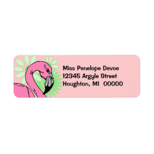 Retro Flamingo Pink White Return Address Label
