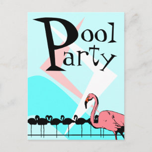 Retro Flamingo Pool Party Invitation Postcards PCs