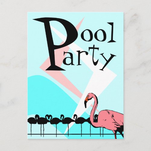 Retro Flamingo Pool Party Invitation Postcards PCs