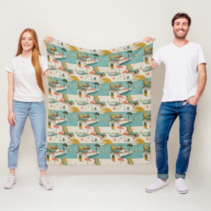 Retro Flamingo Poolside Summer Pattern (10) Fleece Blanket