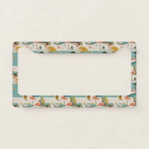 Retro Flamingo Poolside Summer Pattern (10) License Plate Frame