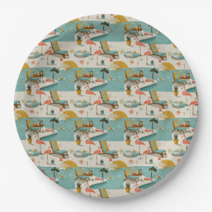 Retro Flamingo Poolside Summer Pattern (10) Paper Plates