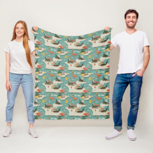 Retro Flamingo Poolside Summer Pattern (11) Fleece Blanket