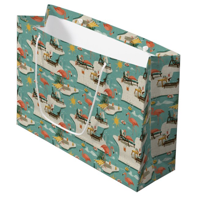 Retro Flamingo Poolside Summer Pattern (11) Large Gift Bag (Front Angled)