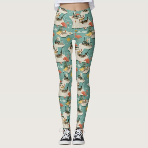 Retro Flamingo Poolside Summer Pattern (11) Leggings
