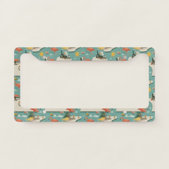 Retro Flamingo Poolside Summer Pattern (11) License Plate Frame (Front)