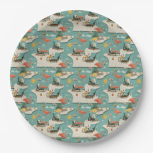 Retro Flamingo Poolside Summer Pattern (11) Paper Plates