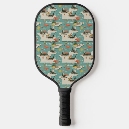 Retro Flamingo Poolside Summer Pattern (11) Pickleball Paddle