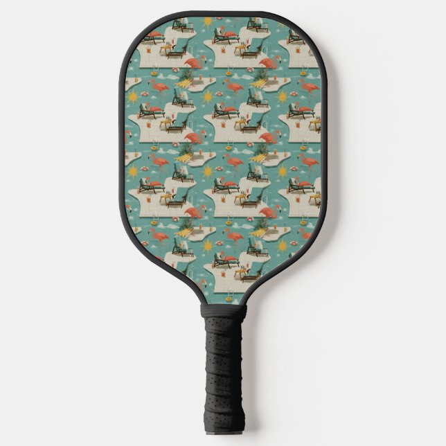 Retro Flamingo Poolside Summer Pattern (11) Pickleball Paddle (Front)