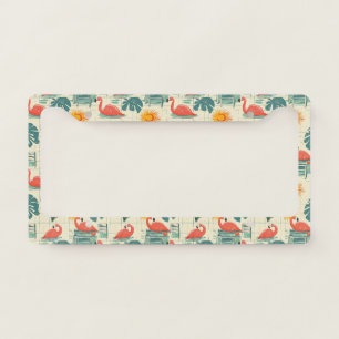 Retro Flamingo Poolside Summer Pattern (12) License Plate Frame