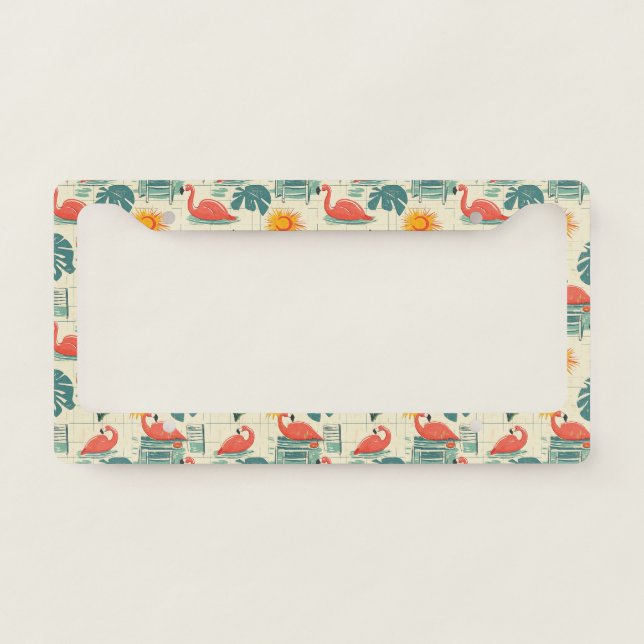 Retro Flamingo Poolside Summer Pattern (12) License Plate Frame (Front)