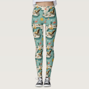 Retro Flamingo Poolside Summer Pattern (1) Leggings