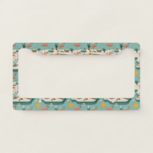 Retro Flamingo Poolside Summer Pattern (1) License Plate Frame