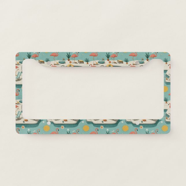 Retro Flamingo Poolside Summer Pattern (1) License Plate Frame (Front)