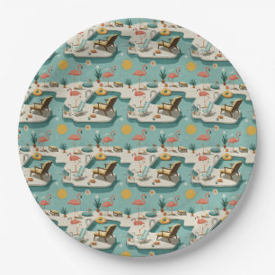 Retro Flamingo Poolside Summer Pattern (1) Paper Plates