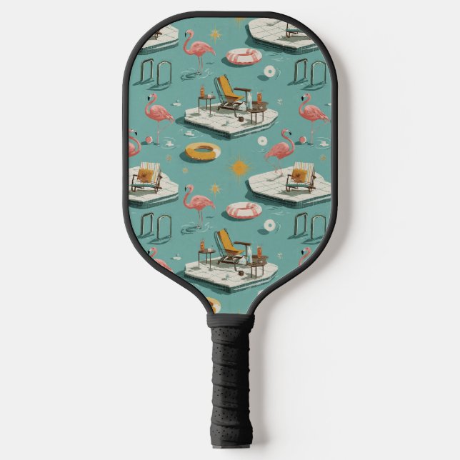 Retro Flamingo Poolside Summer Pattern (1) Pickleball Paddle (Front)