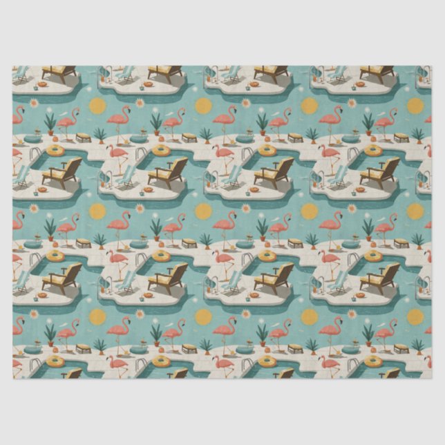 Retro Flamingo Poolside Summer Pattern (1) Tissue Paper (Front)