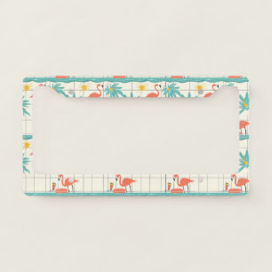 Retro Flamingo Poolside Summer Pattern (2) License Plate Frame