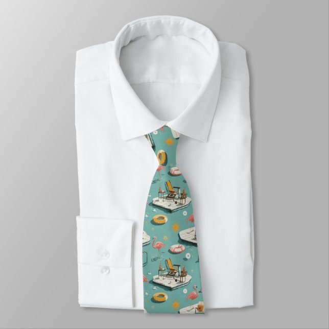 Retro Flamingo Poolside Summer Pattern (2) Neck Tie (Tied)