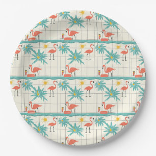 Retro Flamingo Poolside Summer Pattern (2) Paper Plates