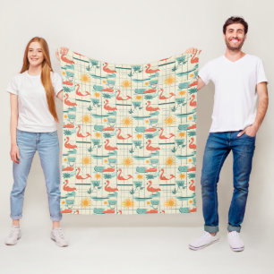 Retro Flamingo Poolside Summer Pattern (3) Fleece Blanket