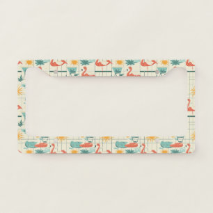 Retro Flamingo Poolside Summer Pattern (3) License Plate Frame