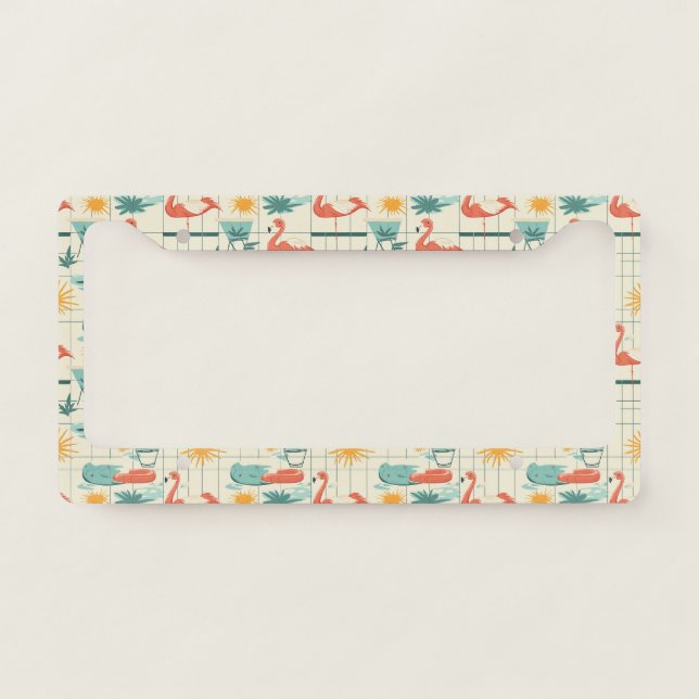Retro Flamingo Poolside Summer Pattern (3) License Plate Frame (Front)