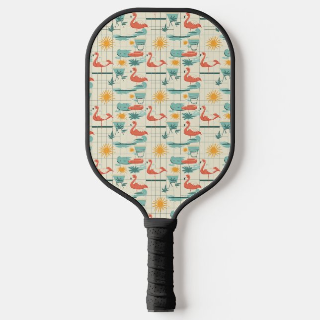 Retro Flamingo Poolside Summer Pattern (3) Pickleball Paddle (Front)