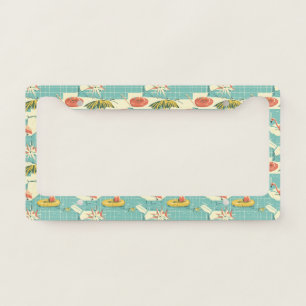 Retro Flamingo Poolside Summer Pattern (4) License Plate Frame