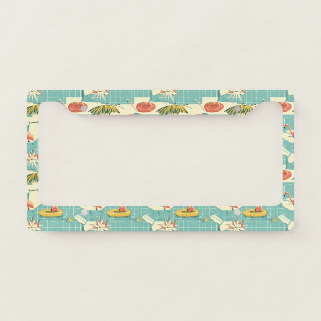 Retro Flamingo Poolside Summer Pattern (4) License Plate Frame (Front)