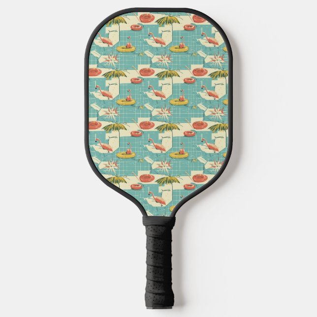 Retro Flamingo Poolside Summer Pattern (4) Pickleball Paddle (Front)