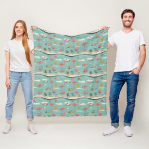 Retro Flamingo Poolside Summer Pattern (5) Fleece Blanket