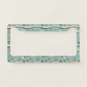 Retro Flamingo Poolside Summer Pattern (5) License Plate Frame