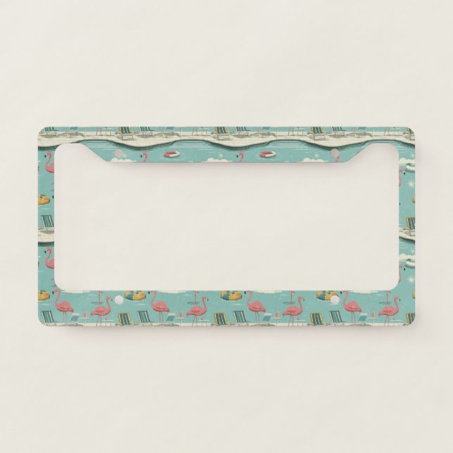 Retro Flamingo Poolside Summer Pattern (5) License Plate Frame (Front)