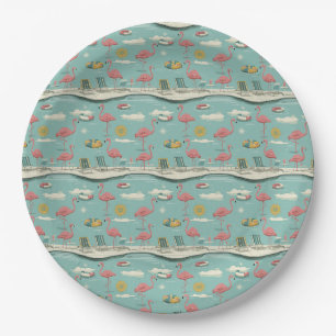 Retro Flamingo Poolside Summer Pattern (5) Paper Plates