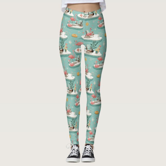 Retro Flamingo Poolside Summer Pattern (6) Leggings (Front)