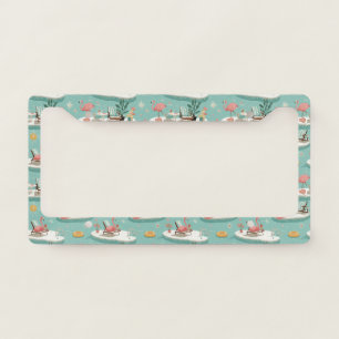 Retro Flamingo Poolside Summer Pattern (6) License Plate Frame