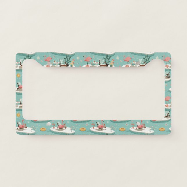 Retro Flamingo Poolside Summer Pattern (6) License Plate Frame (Front)