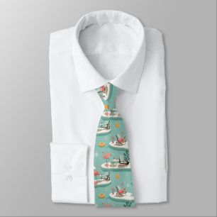 Retro Flamingo Poolside Summer Pattern (6) Neck Tie