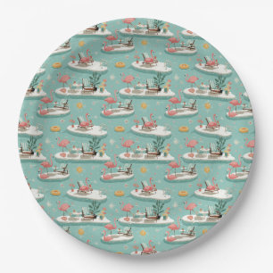 Retro Flamingo Poolside Summer Pattern (6) Paper Plates