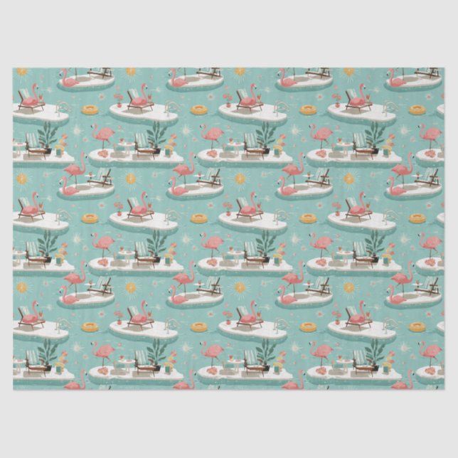 Retro Flamingo Poolside Summer Pattern (6) Tissue Paper (Front)