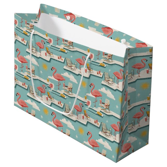 Retro Flamingo Poolside Summer Pattern (7) Large Gift Bag (Front Angled)