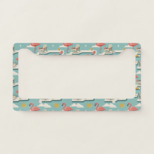 Retro Flamingo Poolside Summer Pattern (7) License Plate Frame