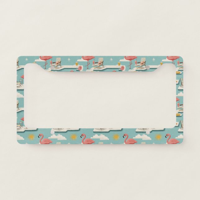 Retro Flamingo Poolside Summer Pattern (7) License Plate Frame (Front)