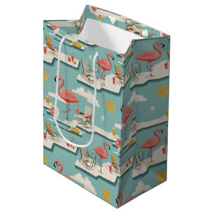 Retro Flamingo Poolside Summer Pattern (7) Medium Gift Bag