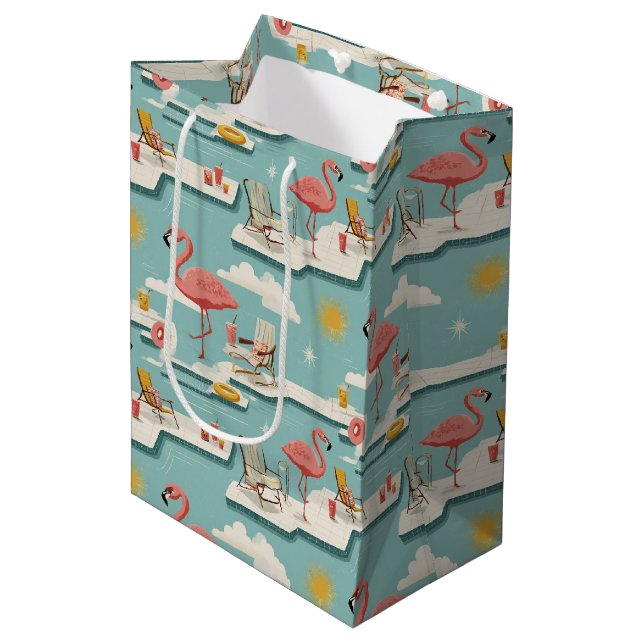 Retro Flamingo Poolside Summer Pattern (7) Medium Gift Bag (Front Angled)