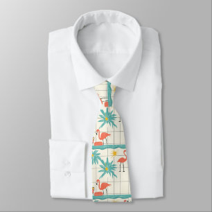 Retro Flamingo Poolside Summer Pattern (7) Neck Tie