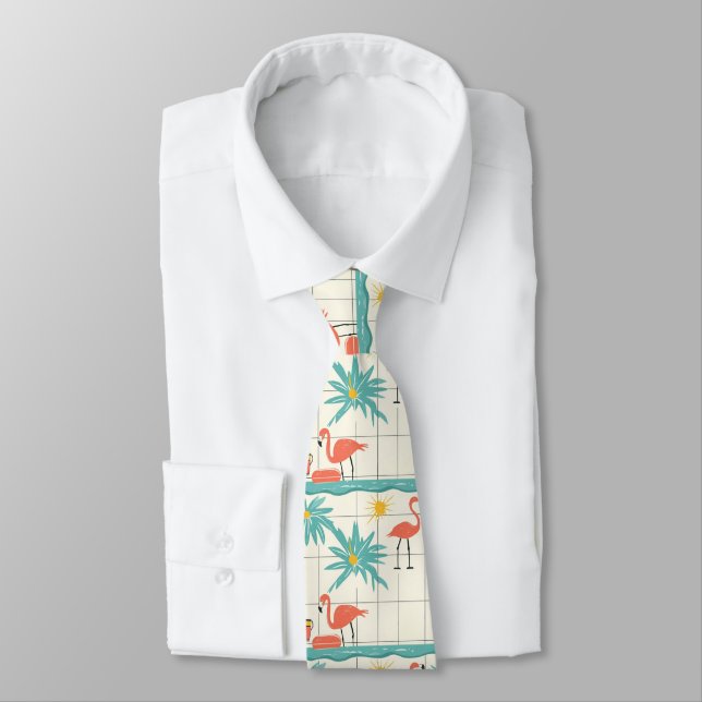 Retro Flamingo Poolside Summer Pattern (7) Neck Tie (Tied)