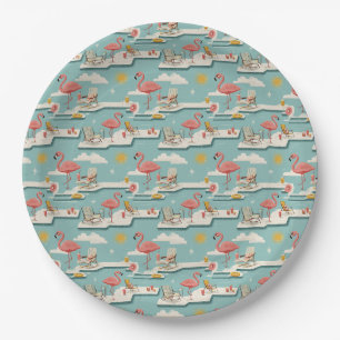 Retro Flamingo Poolside Summer Pattern (7) Paper Plates